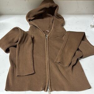 Brandy Melville Brown Ribbed Zip-Up Hoodie